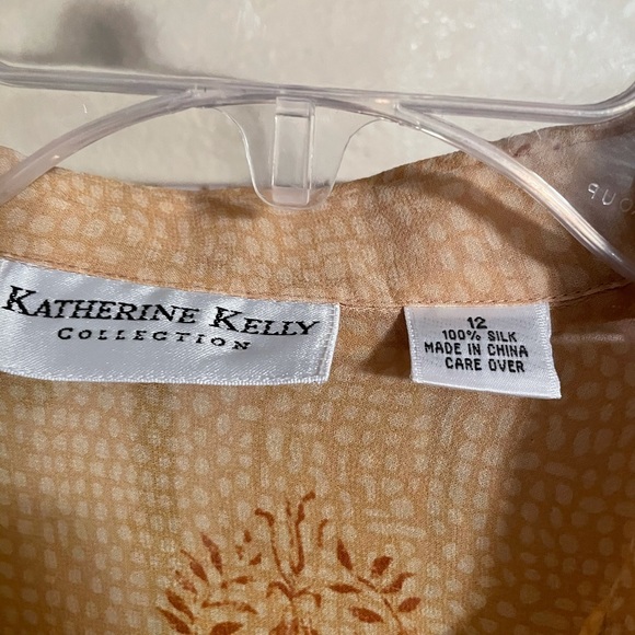 Katherine Kelly Collections • Size 12 • 100% Silk • Brwon/Gold • Floral • Blouse - Picture 6 of 15